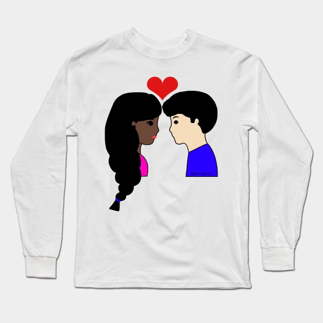 Cute Interracial Couple Love Cartoon Fair/Dark Long Sleeve T-Shirt by faiiryliite